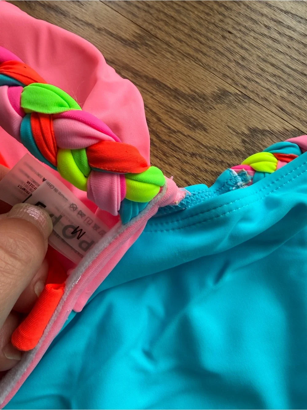 Colorblock Braided Strap Bikini Set in Pink and Turquoise